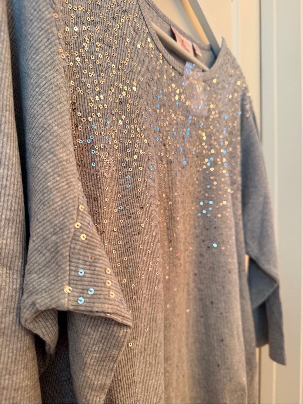 Quacker Factory Silver-Gray Sequin Knit Pullover